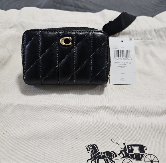 Coach Black Quilted Card Case with Gold Accents - Picture 4 of 10